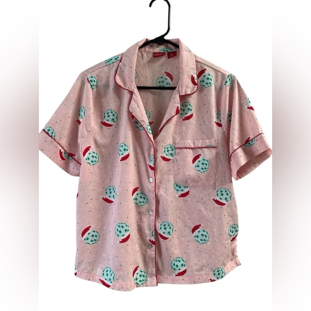 Jingles & joy disco Santa pink short sleeve Christmas pajama set - Picture 3 of 6